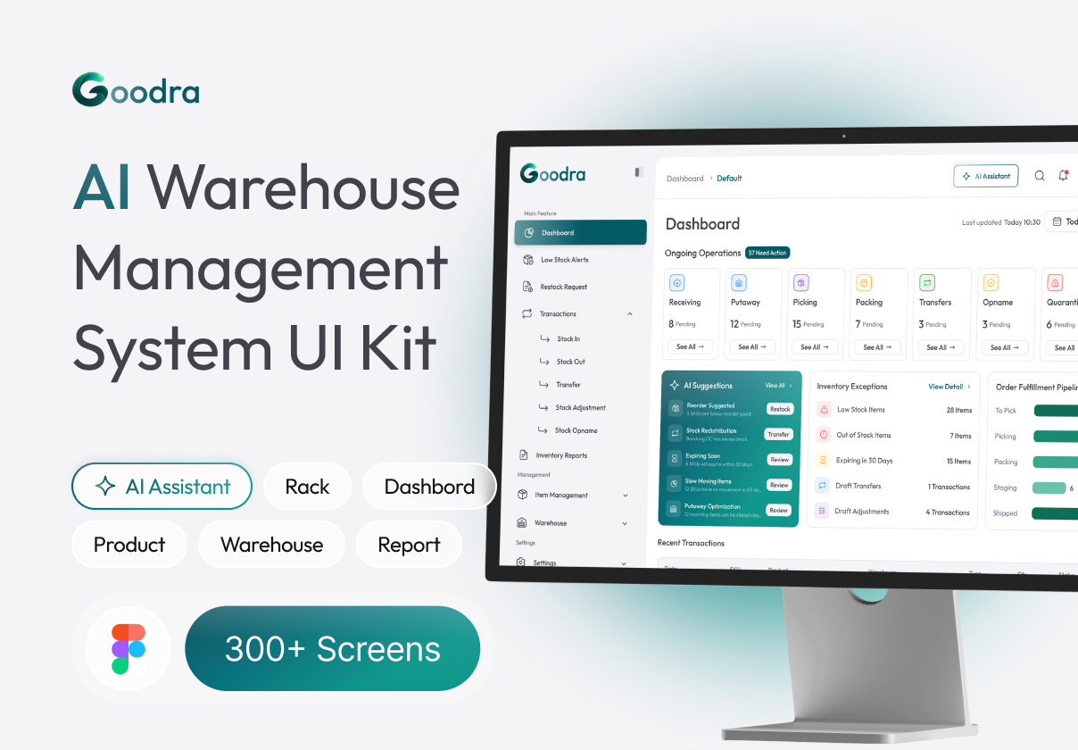 仓储管理系统仪表盘UI套件（Figma，Goodra），Goodra - SaaS Warehouse Management System Dashboard UI Kit