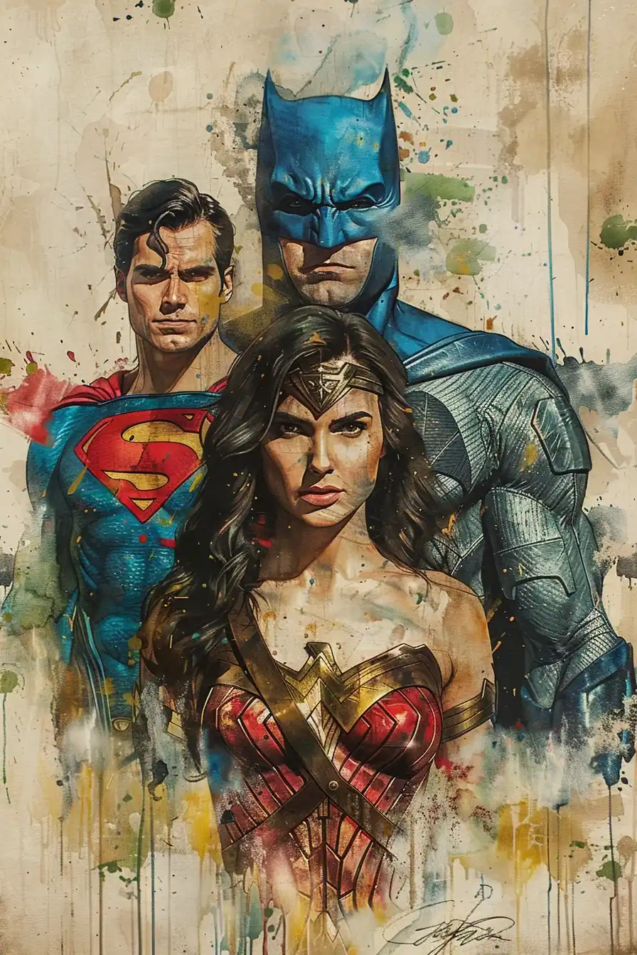Watercolor DC Heroes Midjourney提示词