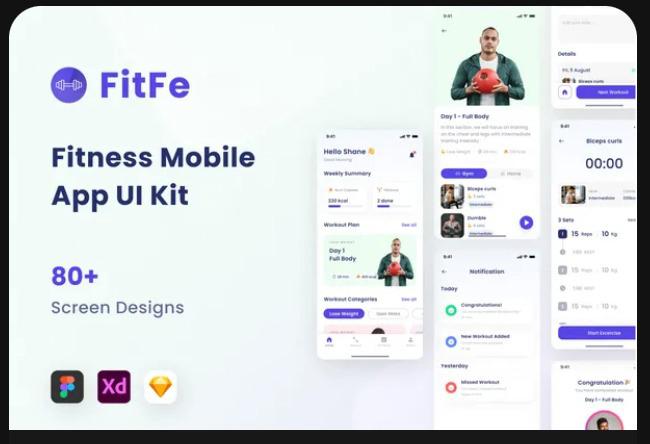 Fitfe - Workout Fitness Mobile App UI Kit