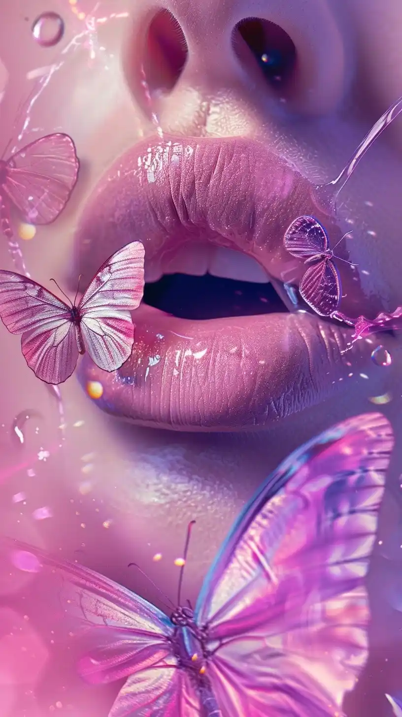 Glossy Lips with Butterflies Midjourney提示词