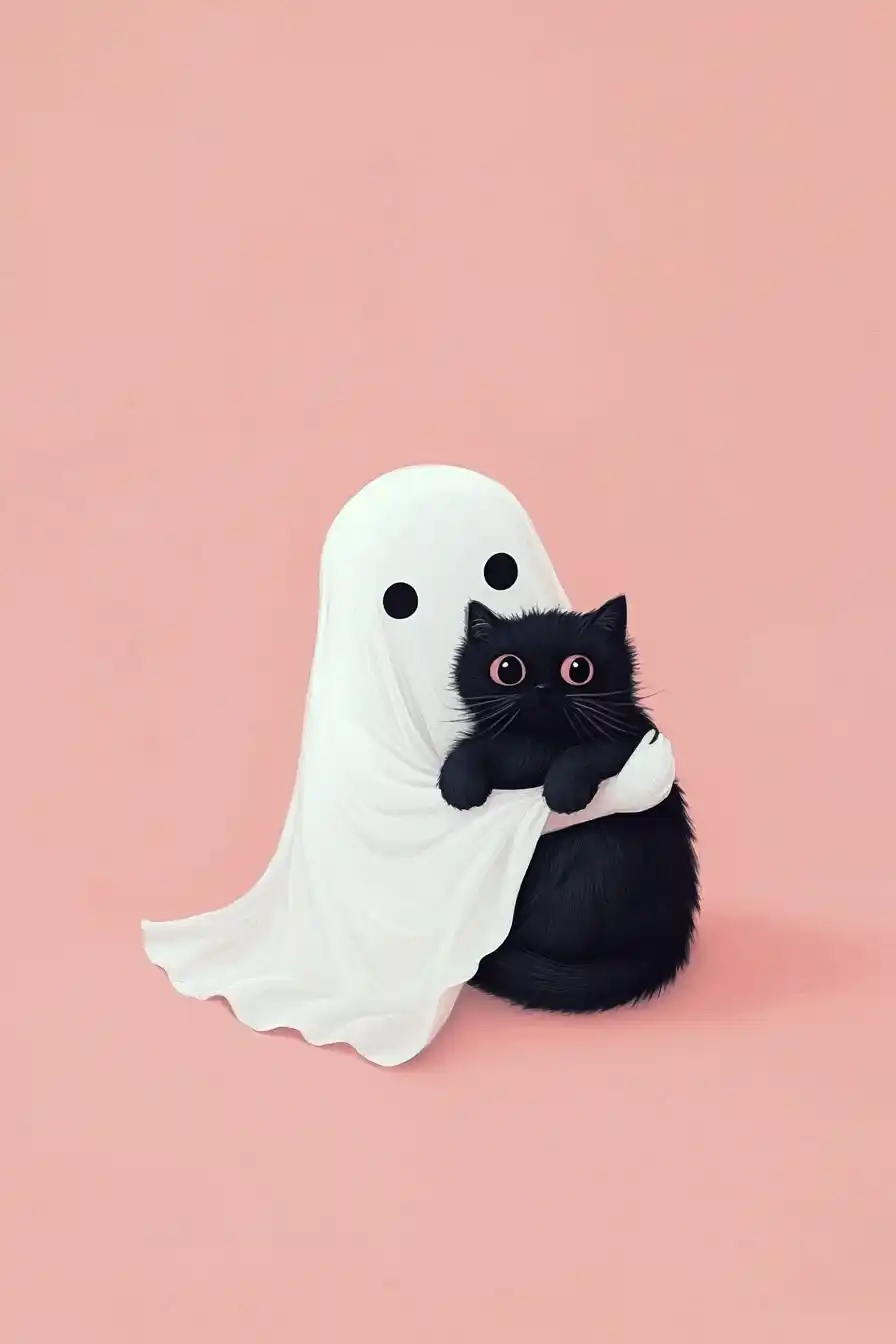 Cute Ghost with Cat Midjourney提示词