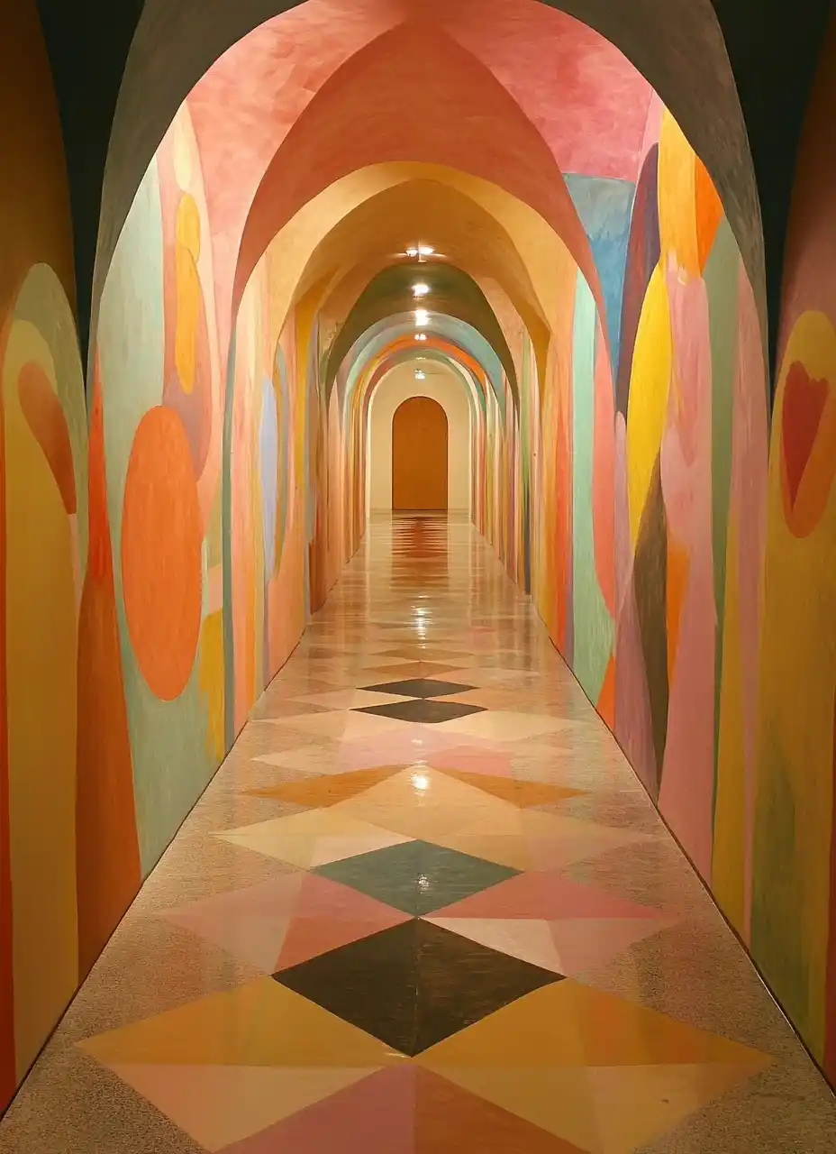 Striped Hallway in Klee Style Midjourney提示词