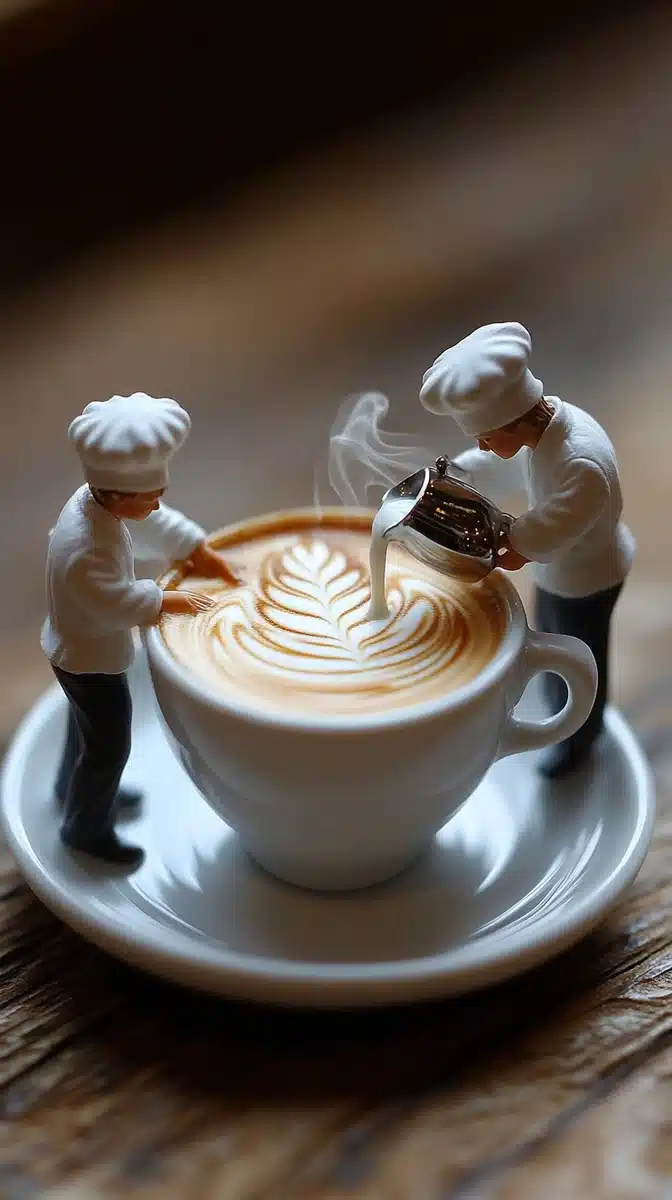 Miniature Baristas Crafting Latte Art Midjourney提示词