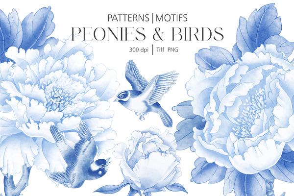 PEONIES AND BIRDS