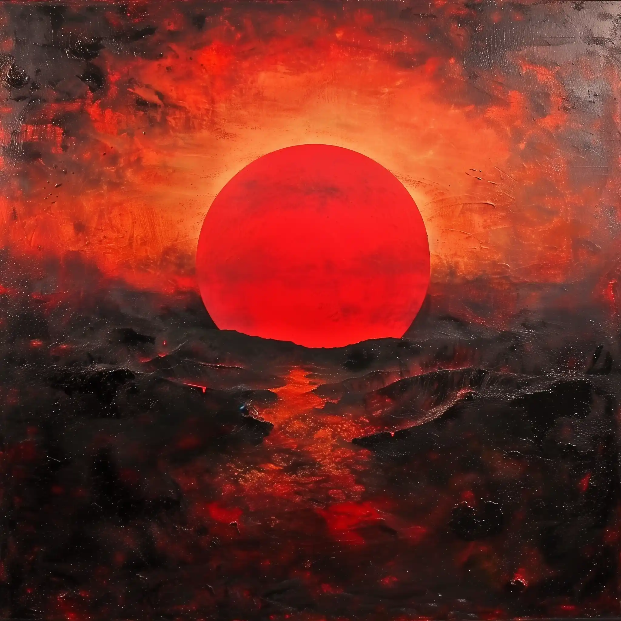 Crumbling Sunset in Red Midjourney提示词