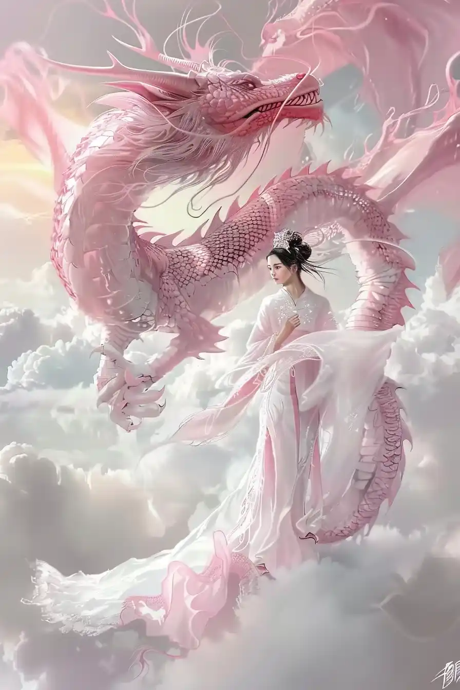 Pink Dragon Fantasy Clouds Midjourney提示词