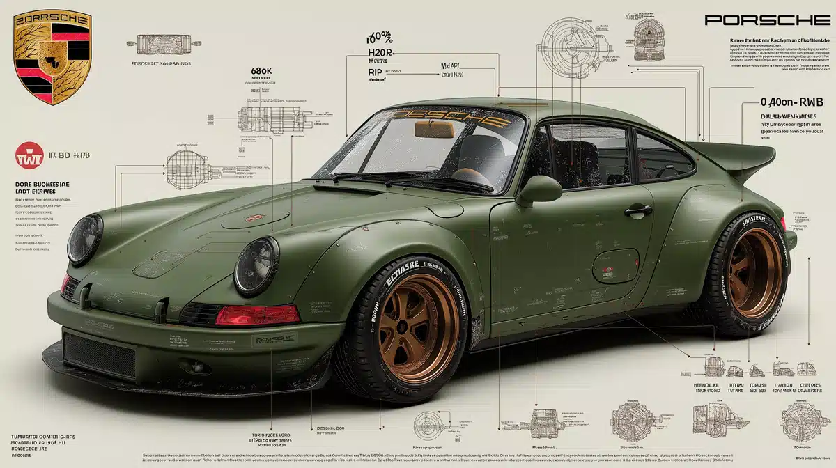 Porsche 911 RWB Infographic Midjourney提示词