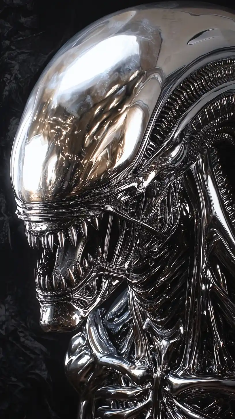 Giger Alien Mural in Chrome Midjourney提示词