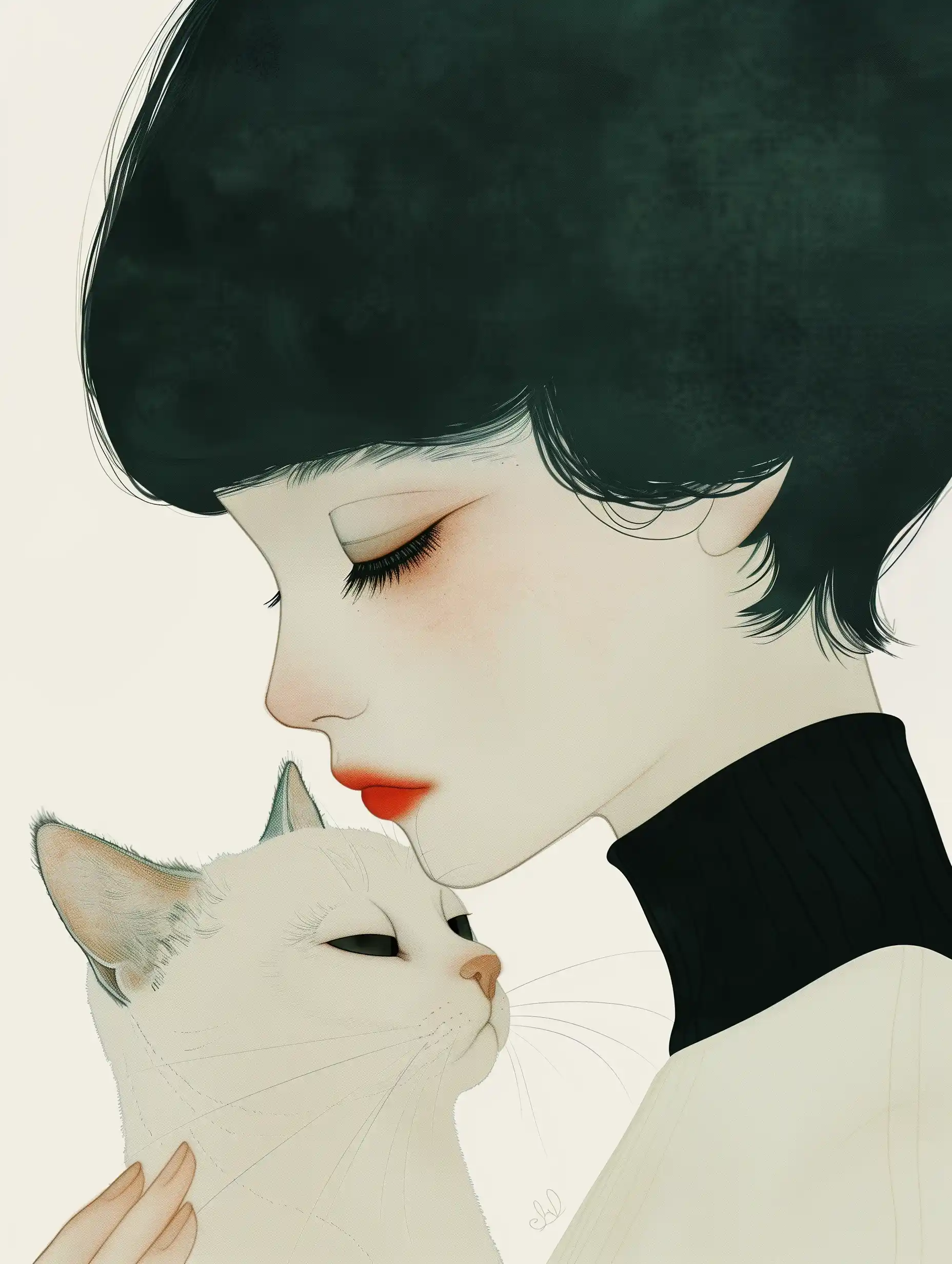 Delicate Boy with Cat Midjourney 提示词生成效果