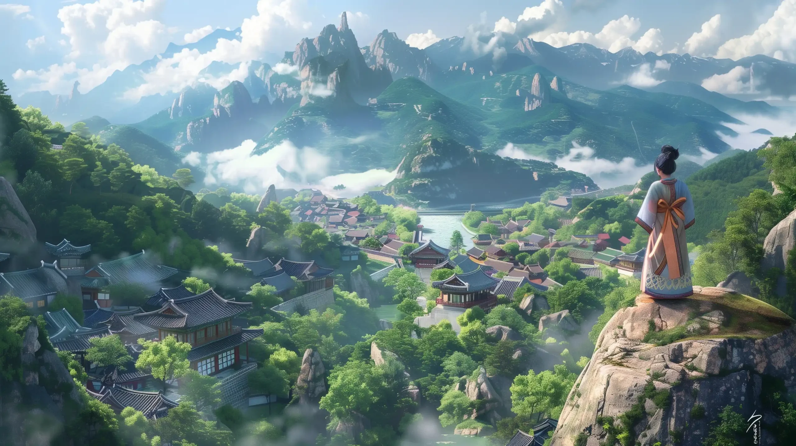 Korean Cliff View Disney Midjourney提示词