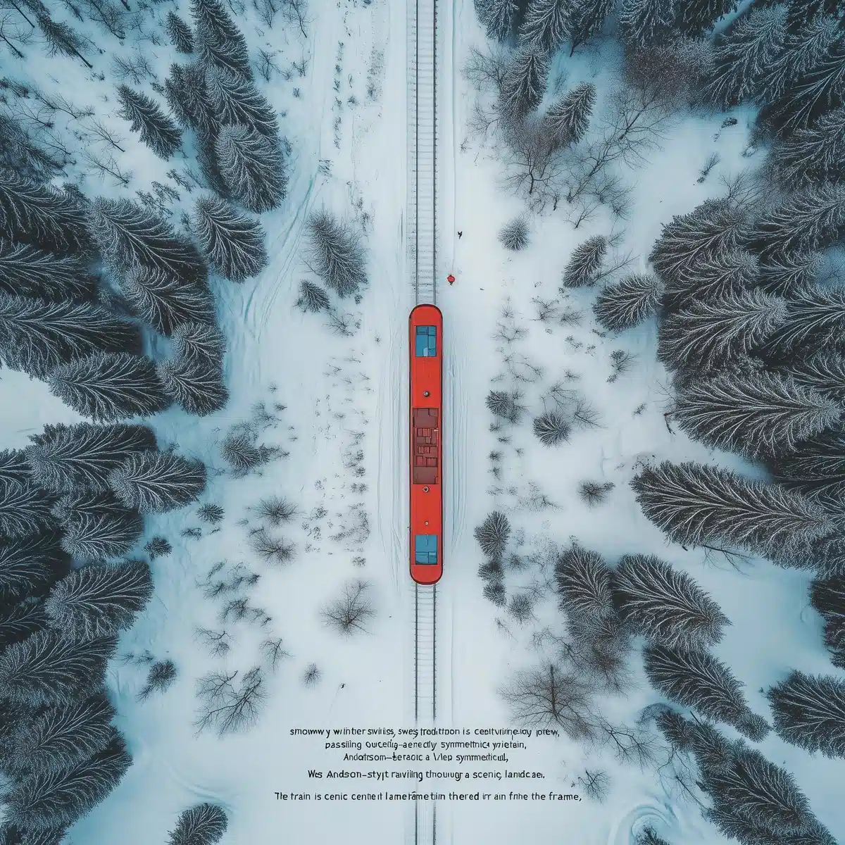 Wes Anderson Train in Winter Midjourney提示词