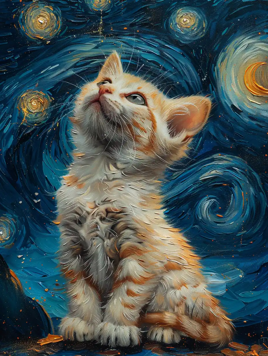 Starry Night Cat Portrait Midjourney提示词