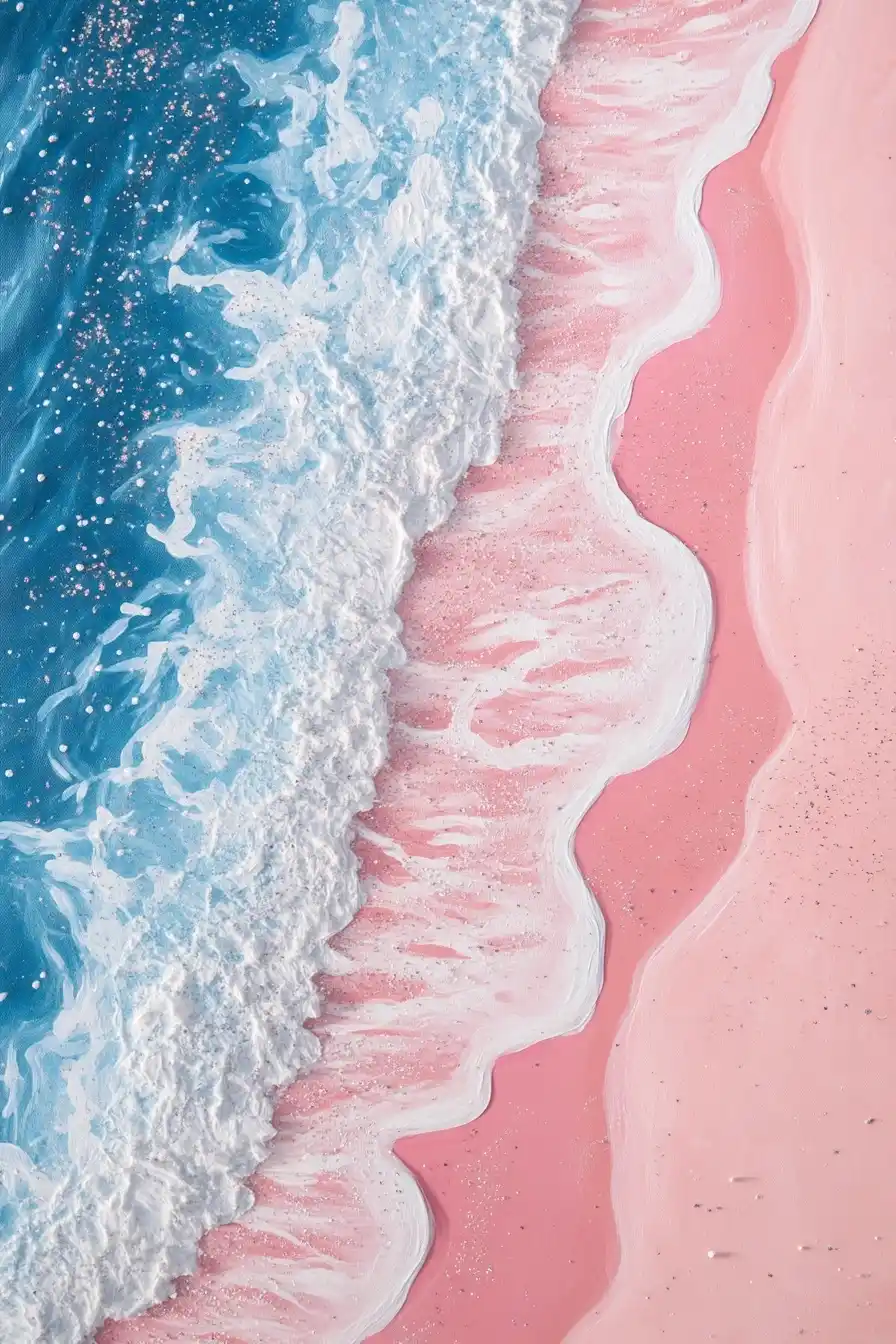 Dynamic Waves on Pink Sand Midjourney提示词