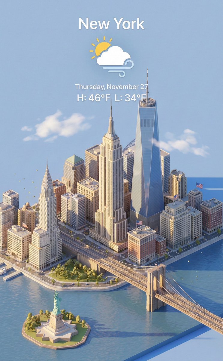 New York City 3D Render | Isometric NYC Skyline & Weather Nano Banana提示词