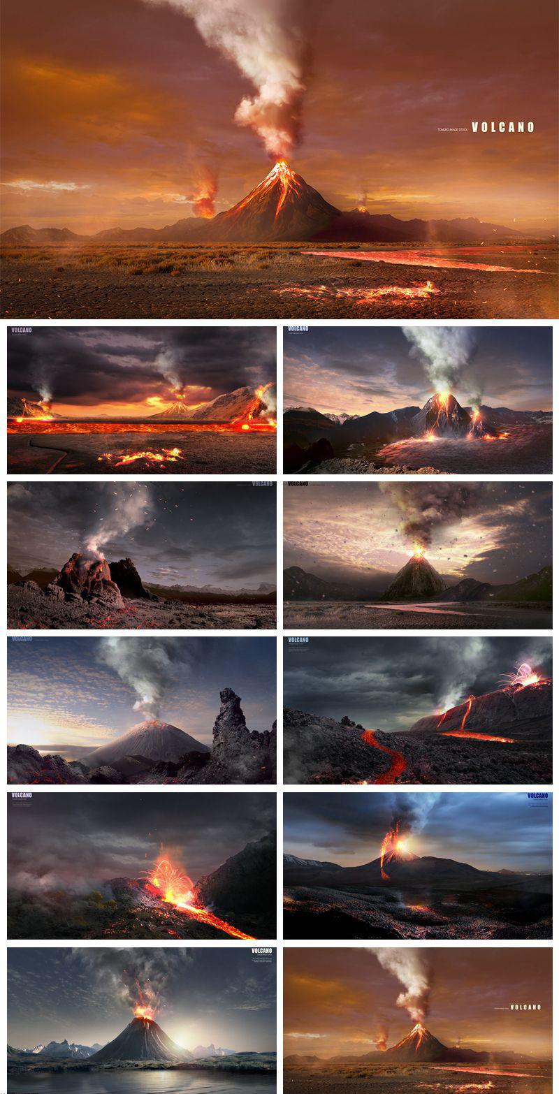 10款火山爆发岩浆火焰烟雾PSD格式