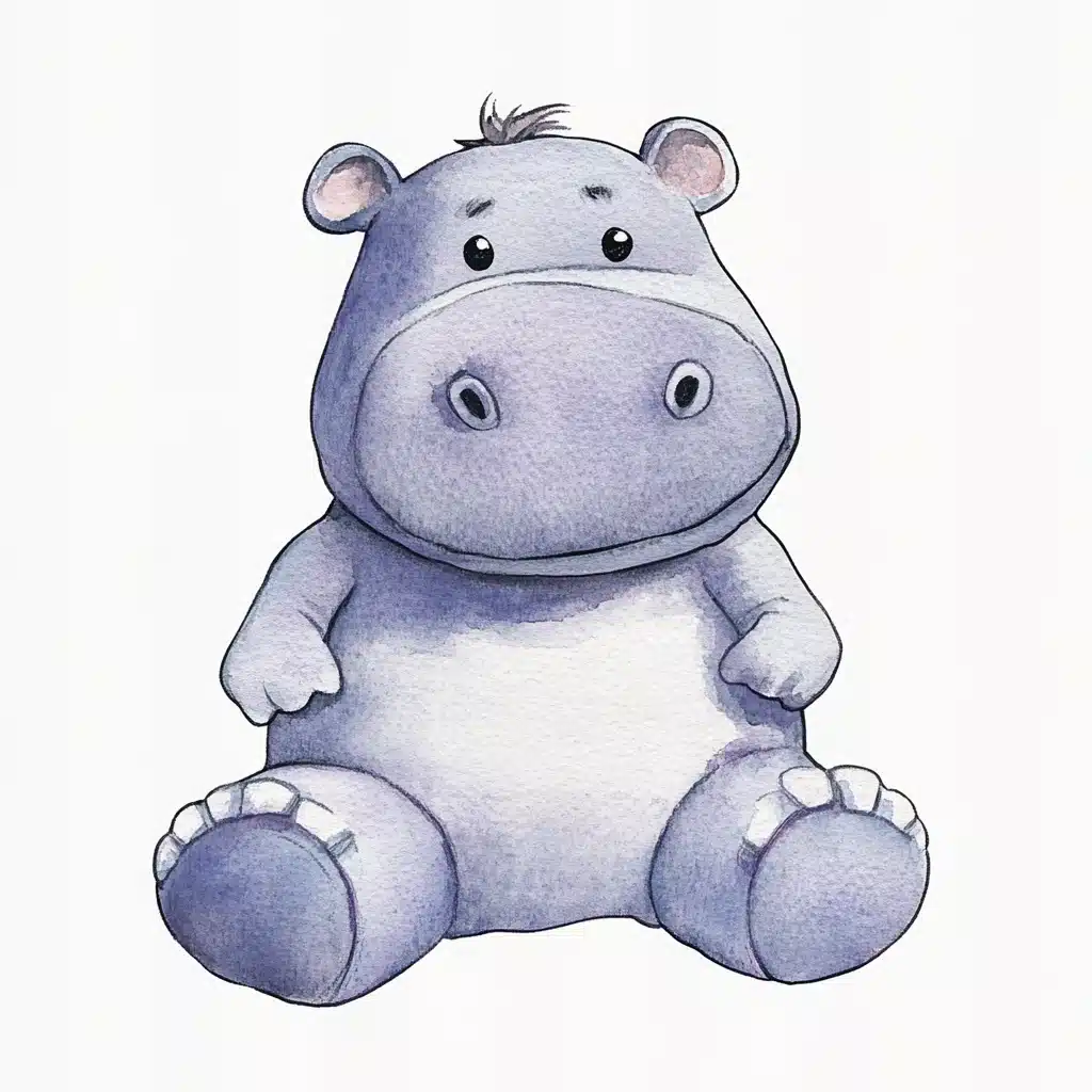 Vintage Watercolor Plush Hippo Midjourney提示词