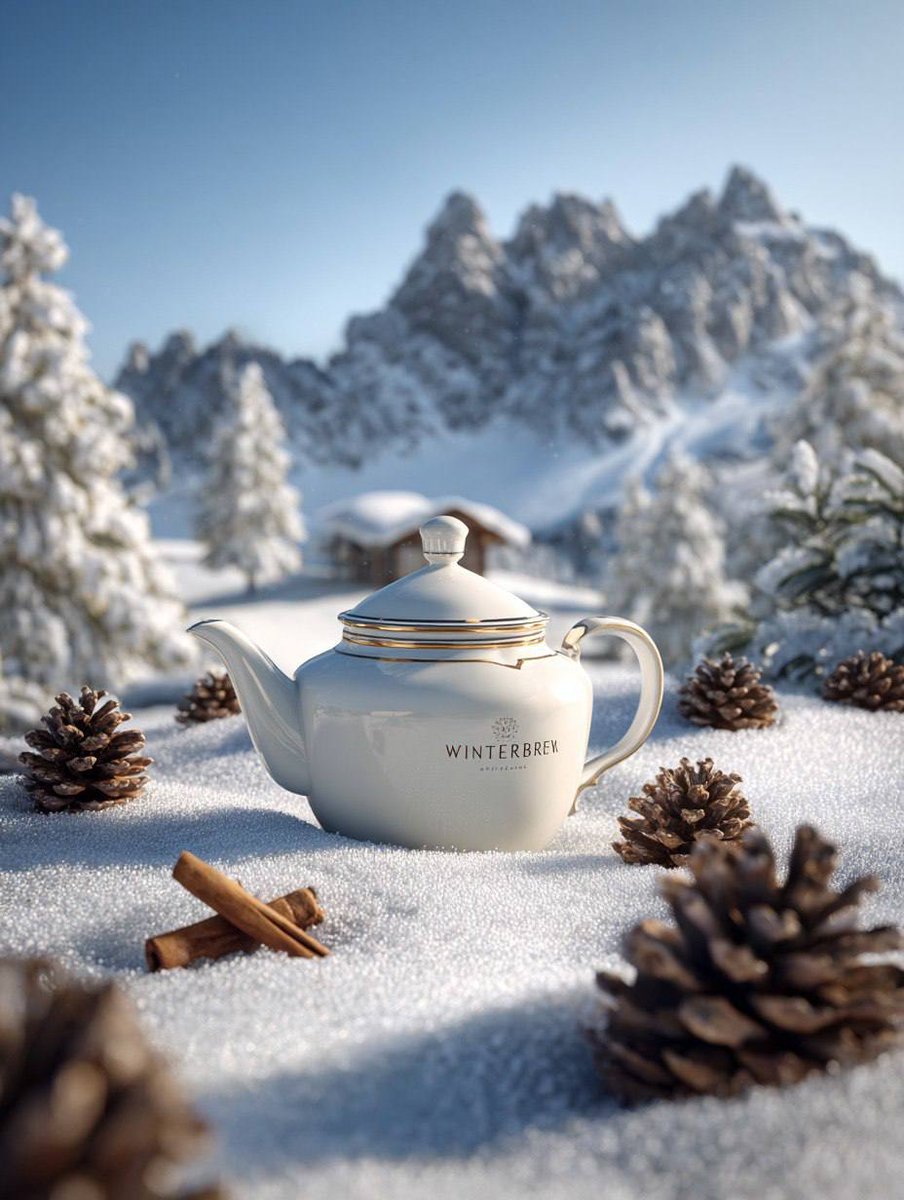 Winterbrew Teapot: Cozy Snow Product Photography Scene Nano Banana提示词