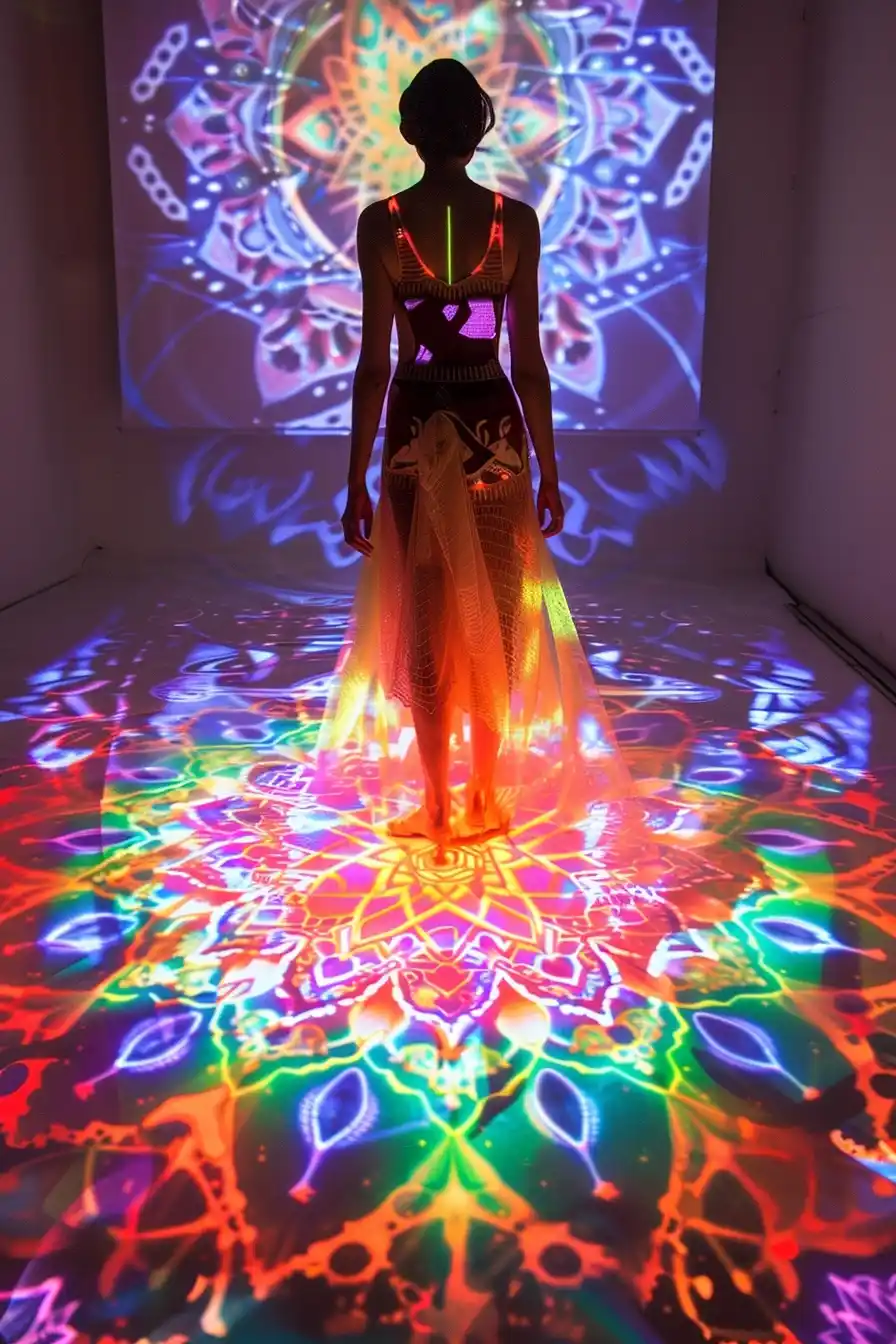 Cyberpunk Mandala Runway Fashion Midjourney提示词