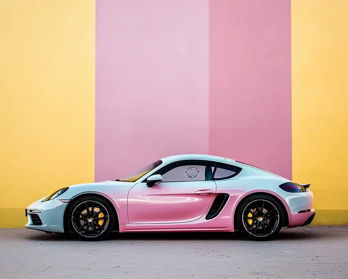 Colorful Porsche Against Wall Midjourney 提示词生成效果