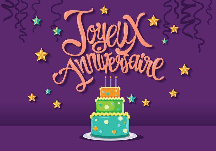 生日快乐在法国茹瓦涅什anniversaire与馅饼蛋糕