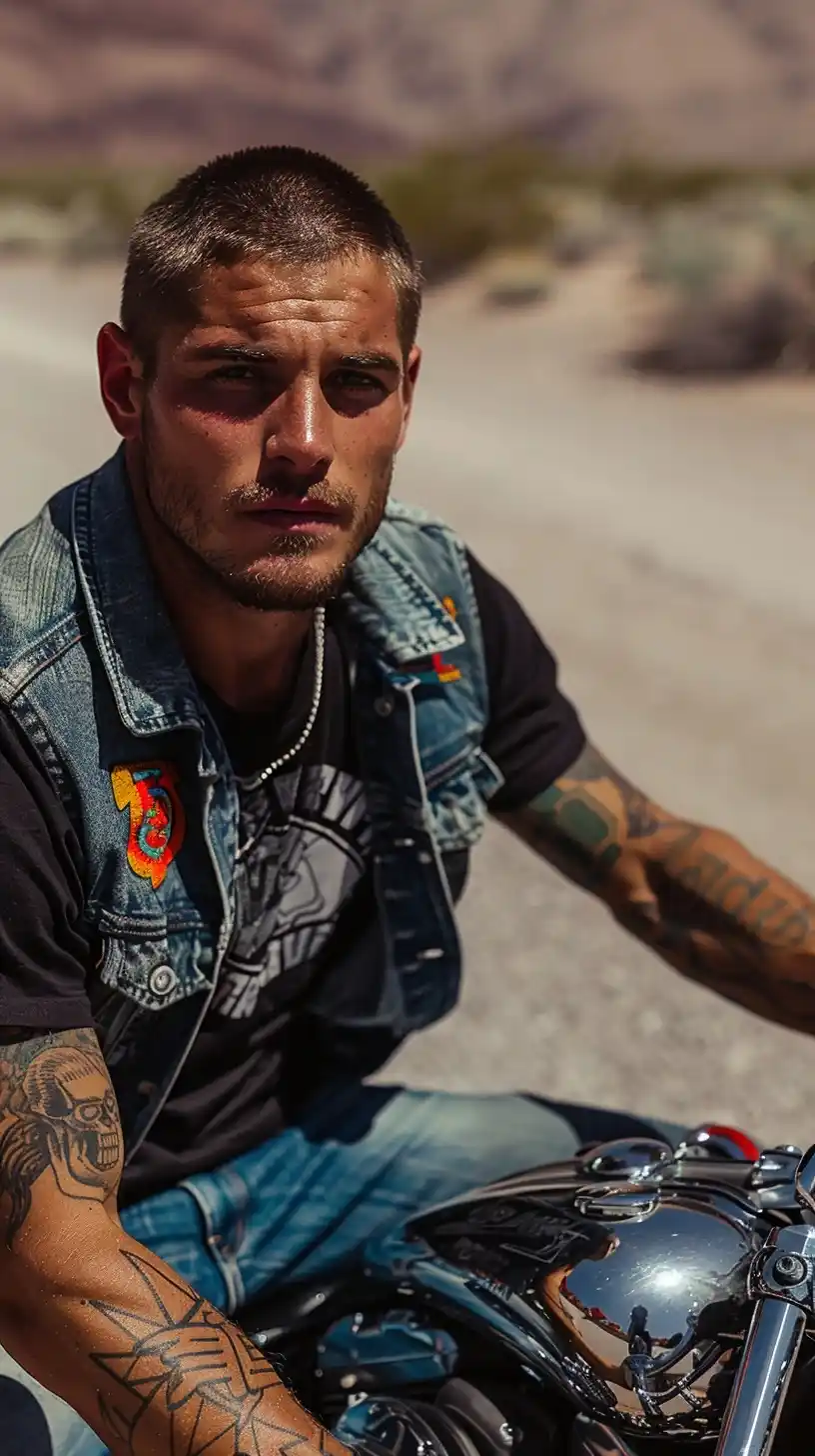 Desert Biker on Harley Midjourney提示词