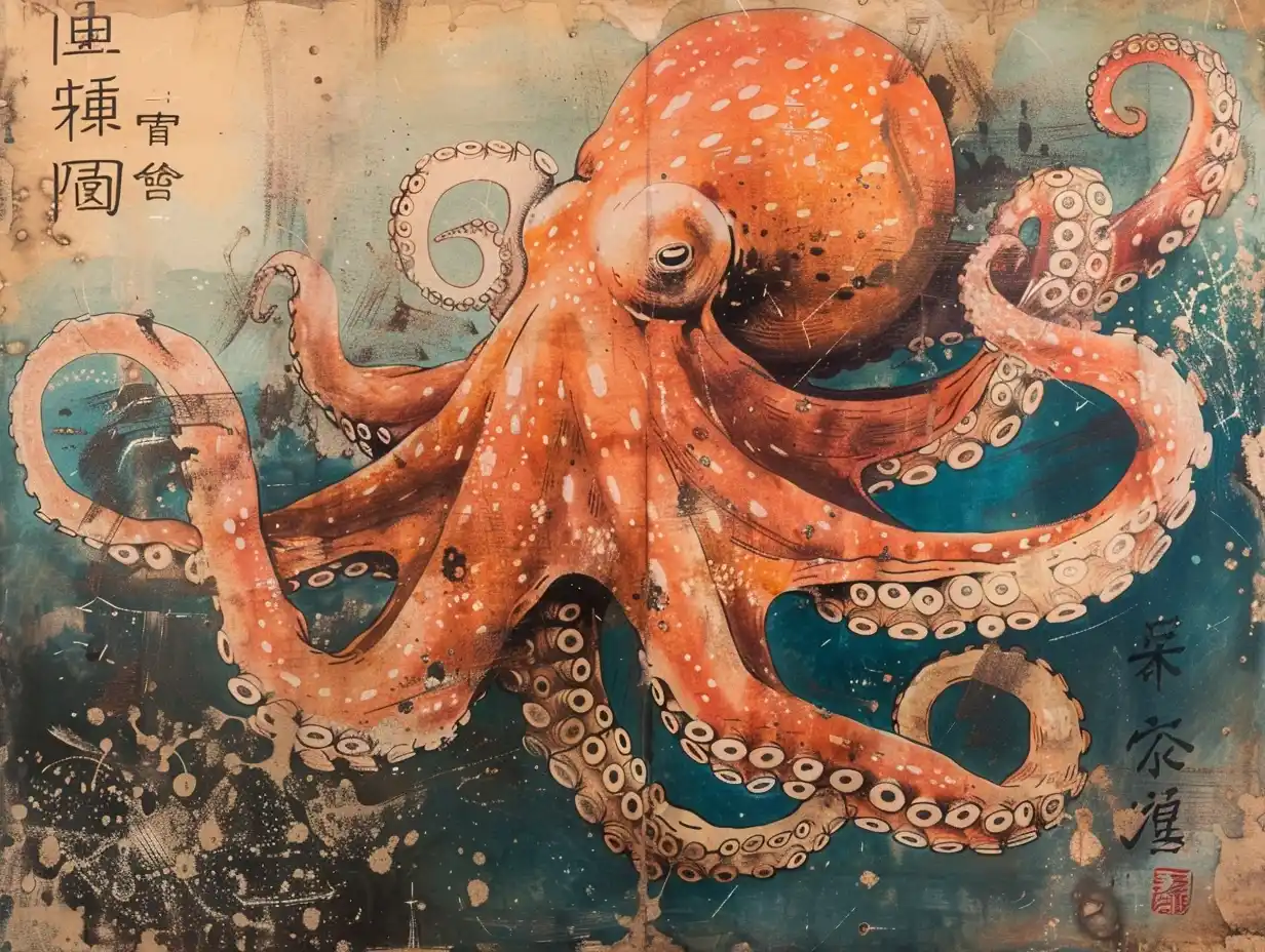Propaganda Octopus 1940s Japan Midjourney提示词