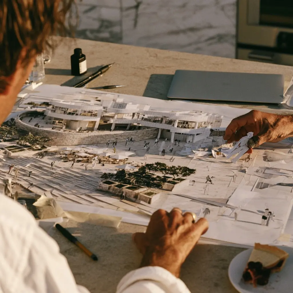 Architect Making Paper Collage Midjourney提示词