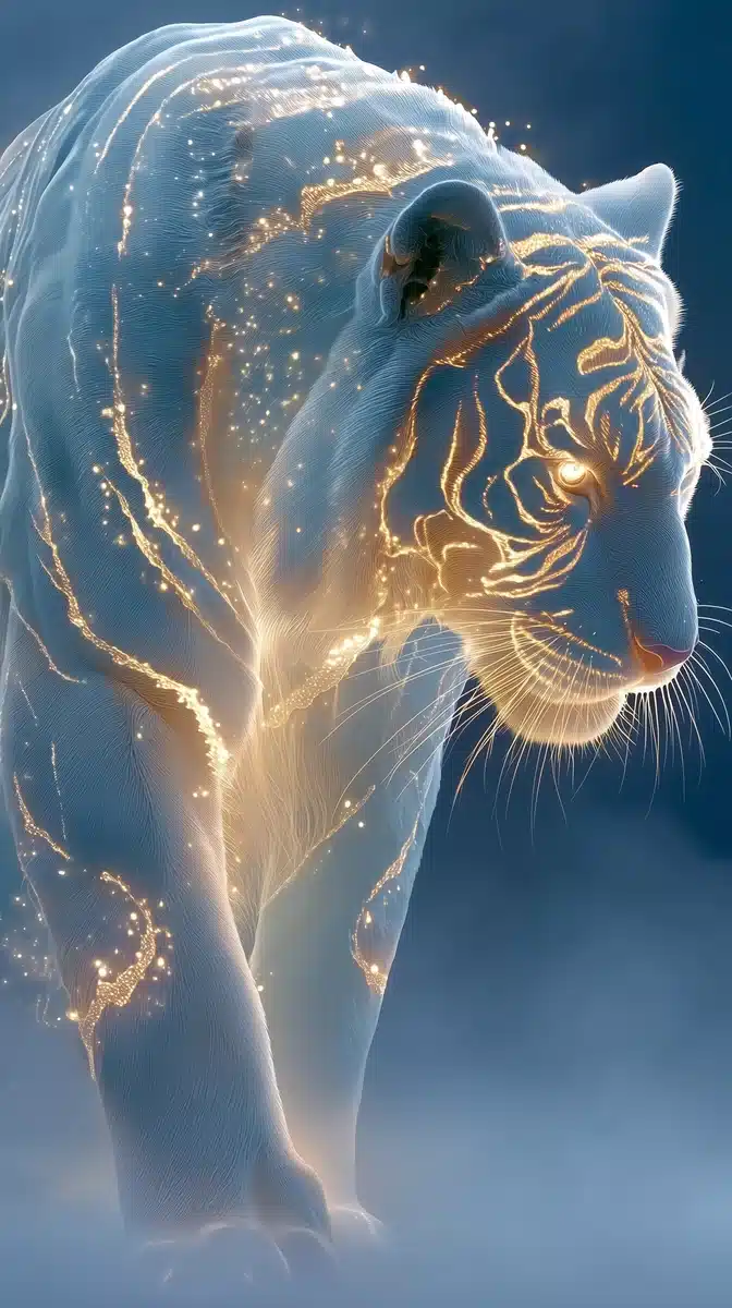 Ethereal Tiger in Forest Midjourney提示词