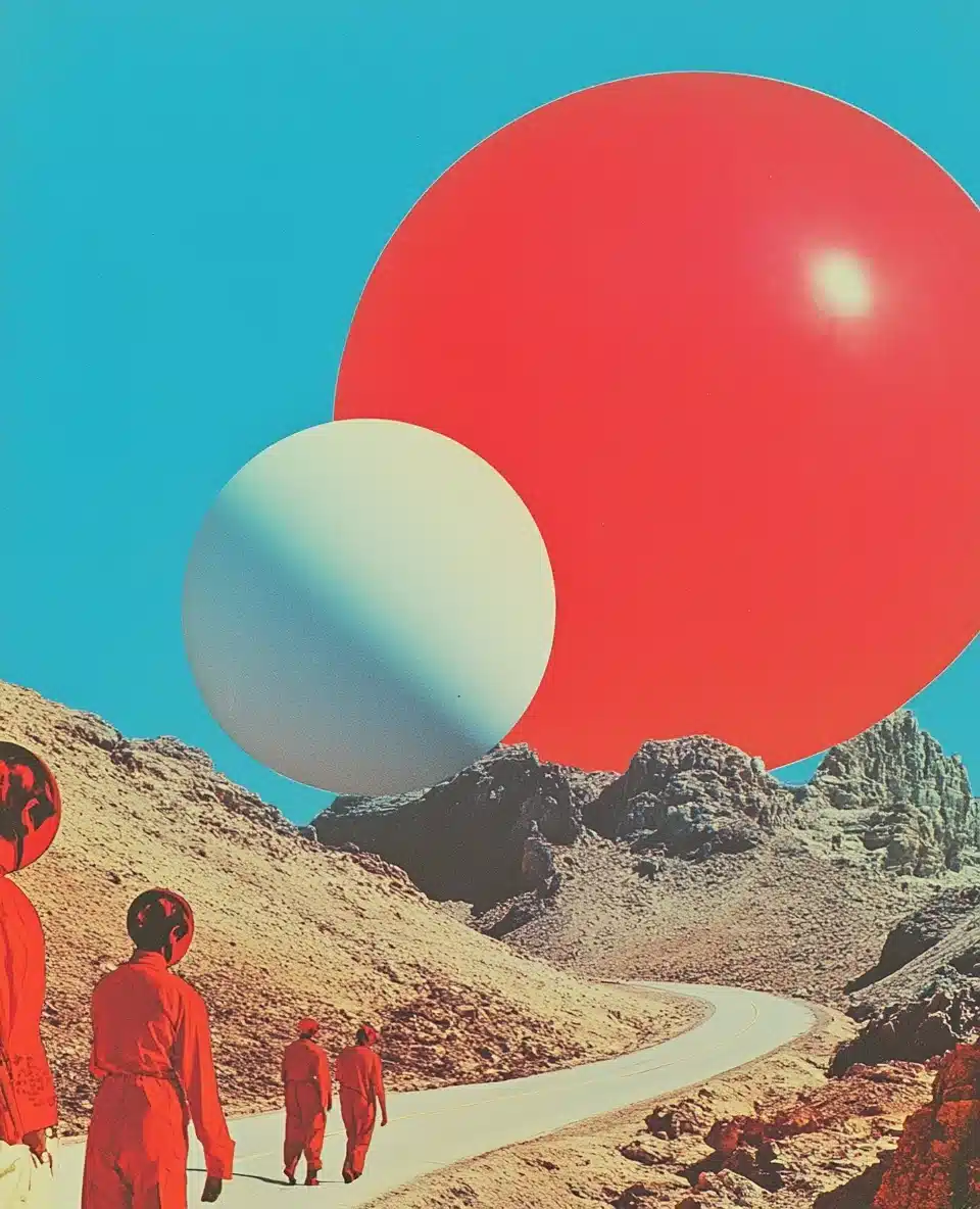 Psychedelic Mountain Road Collage Midjourney提示词
