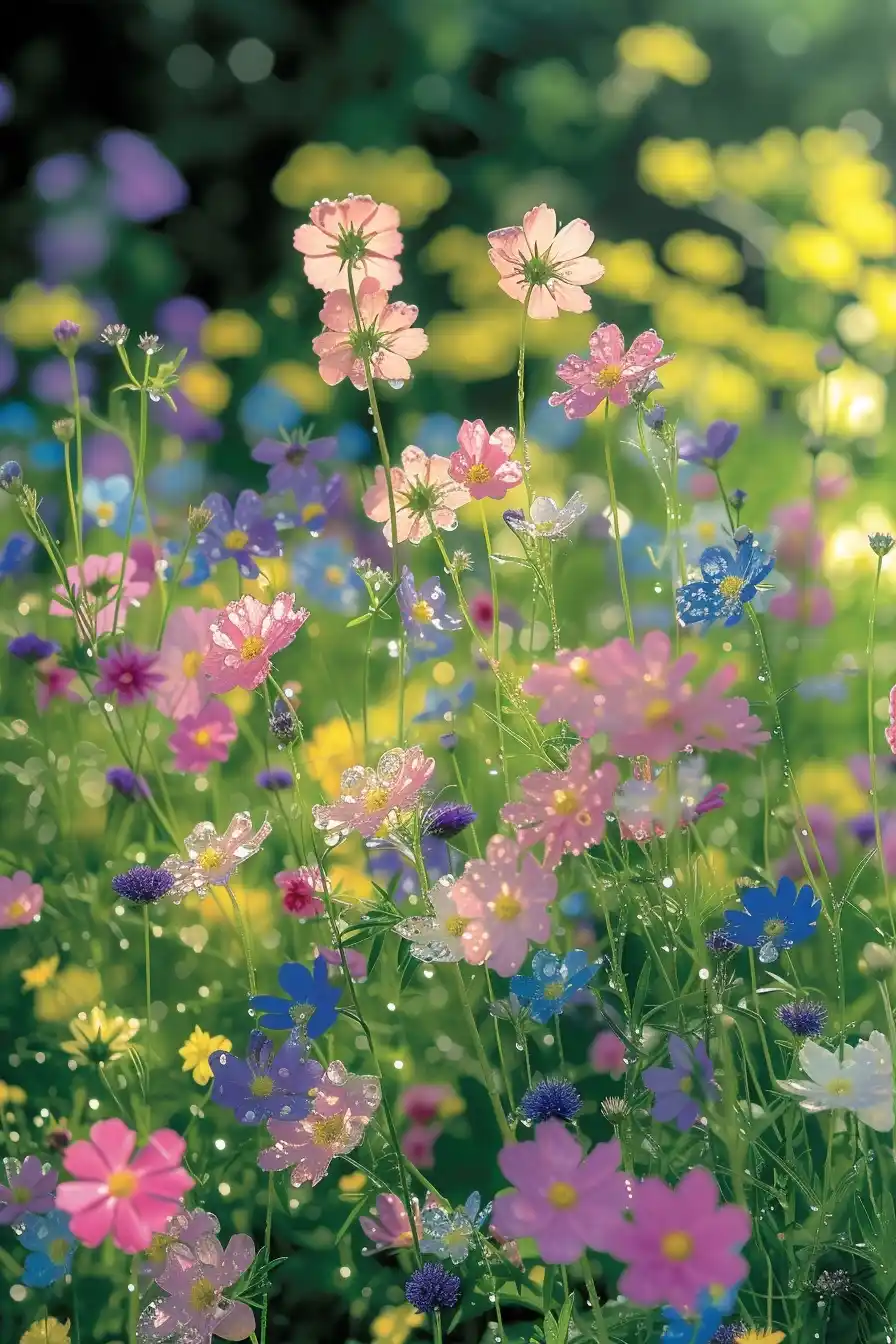 Translucent Wildflowers in Monet Garden Midjourney提示词