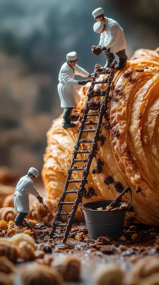 Miniature Chefs Coating Croissant Midjourney提示词
