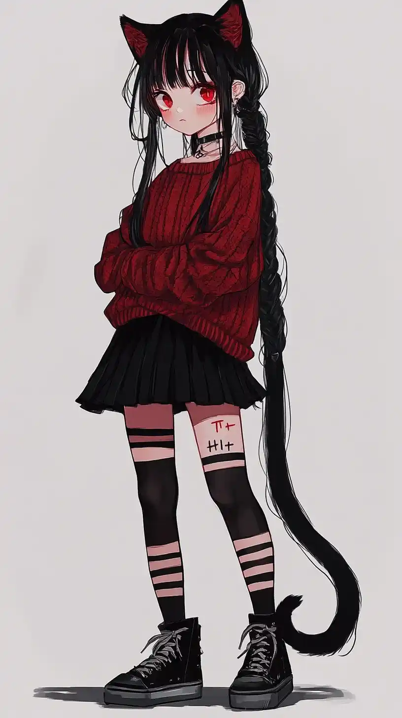 Anime Girl with Cat Features Midjourney提示词