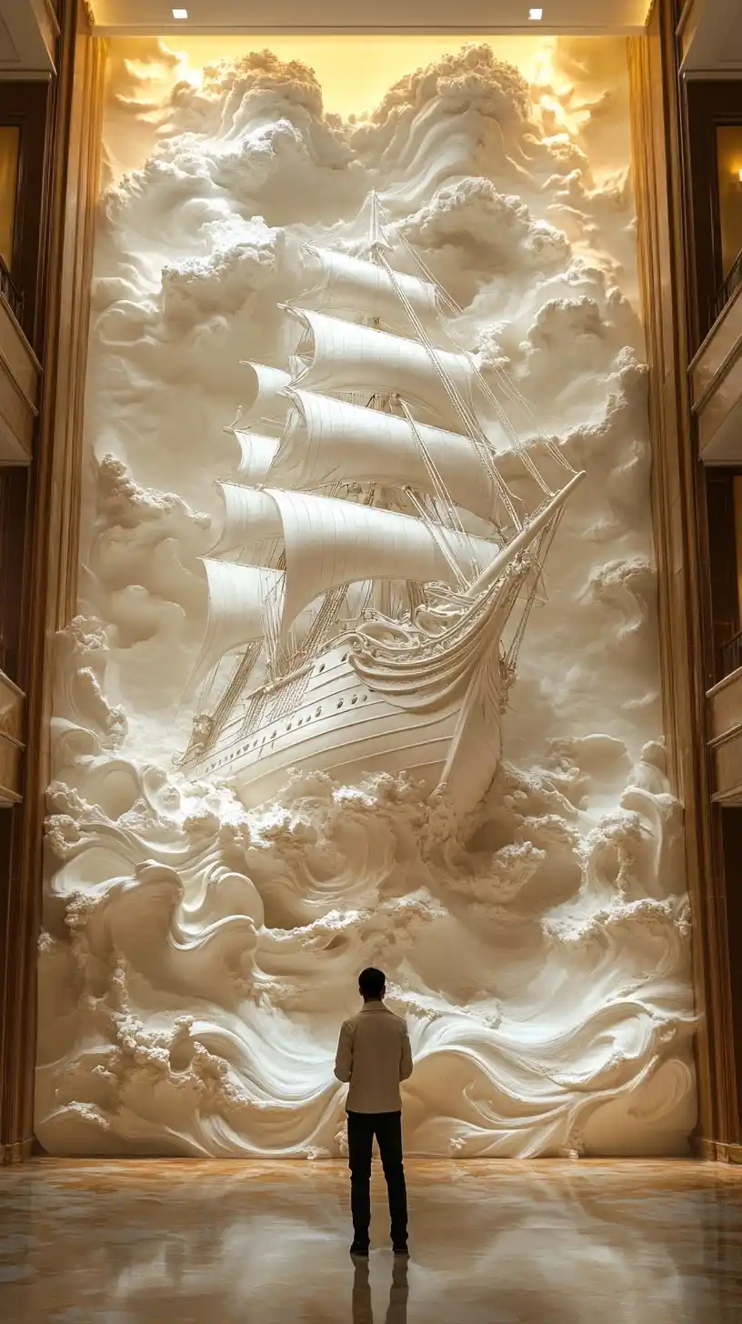 Relief Ship in Lobby Midjourney提示词