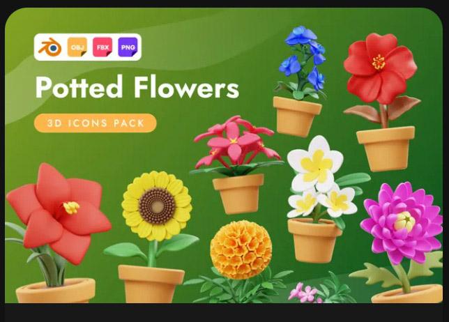 Potted Flowers 3D Icon