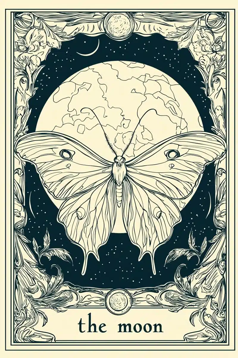 Art Nouveau Luna Moth Card Midjourney提示词