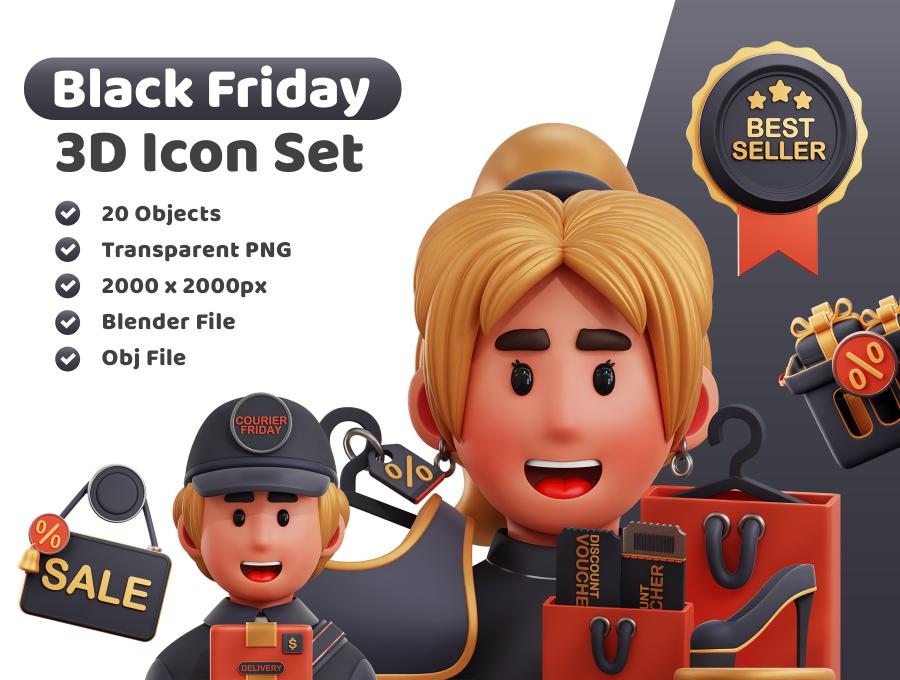 3D Black Friday Icon Set