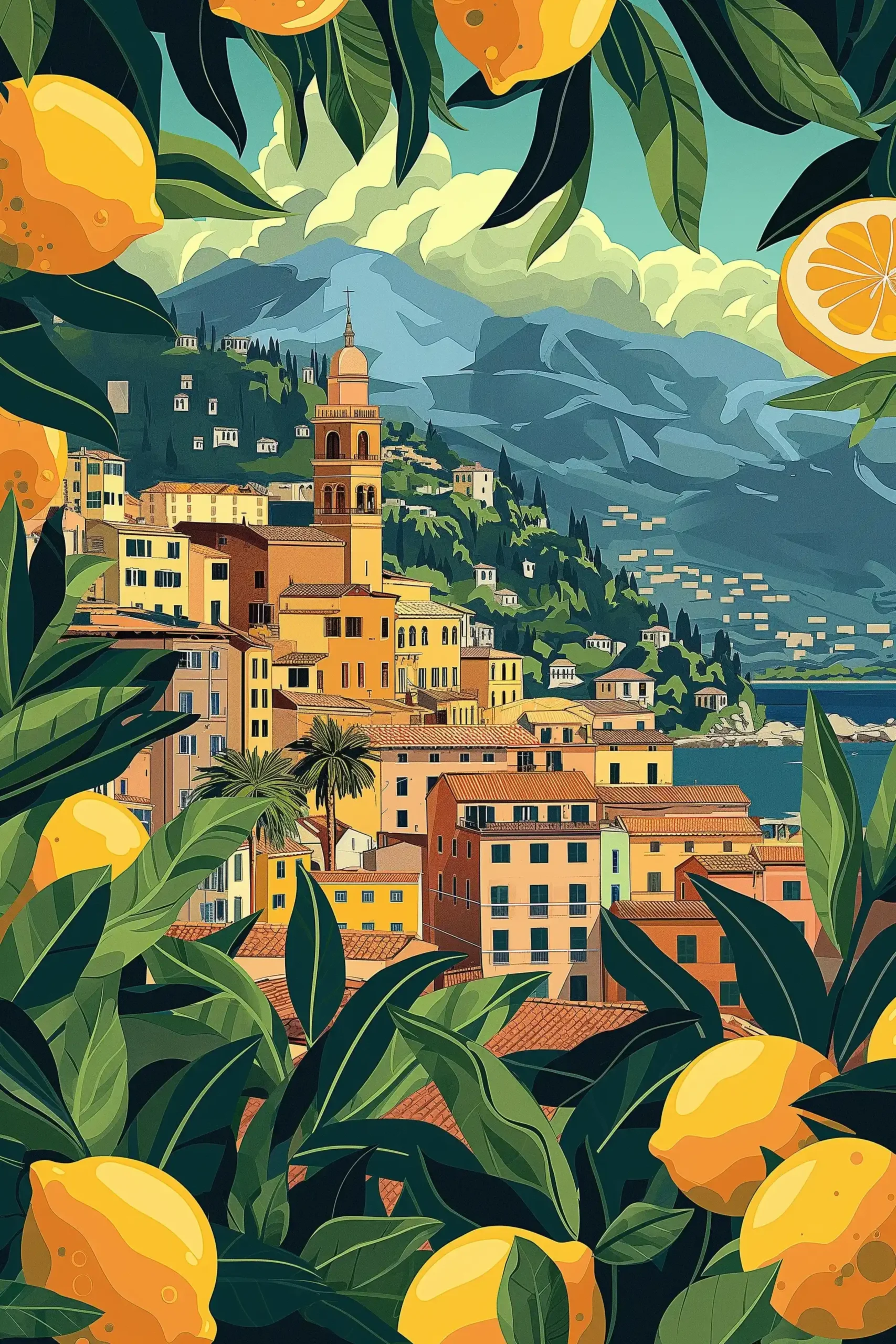 Dynamic Lemon Festival Illustration Midjourney提示词
