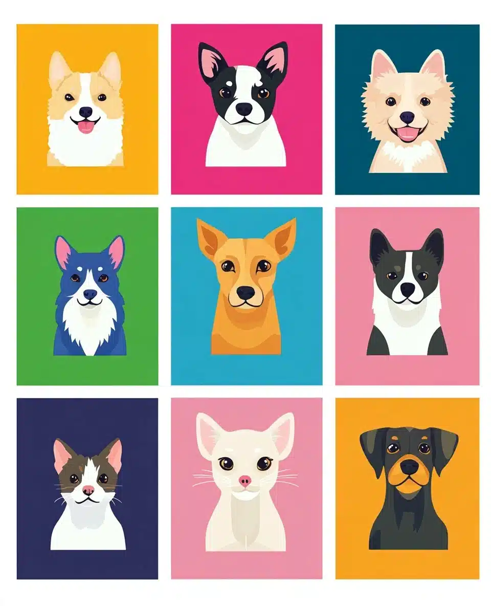 Colorful Animal Portraits Poster Midjourney提示词