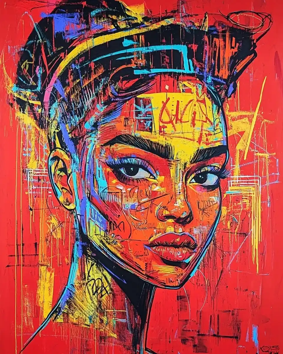 Basquiat-Inspired Abstract Woman Midjourney提示词