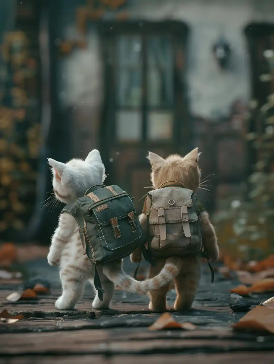 Studyblr Kittens with Backpacks Midjourney提示词