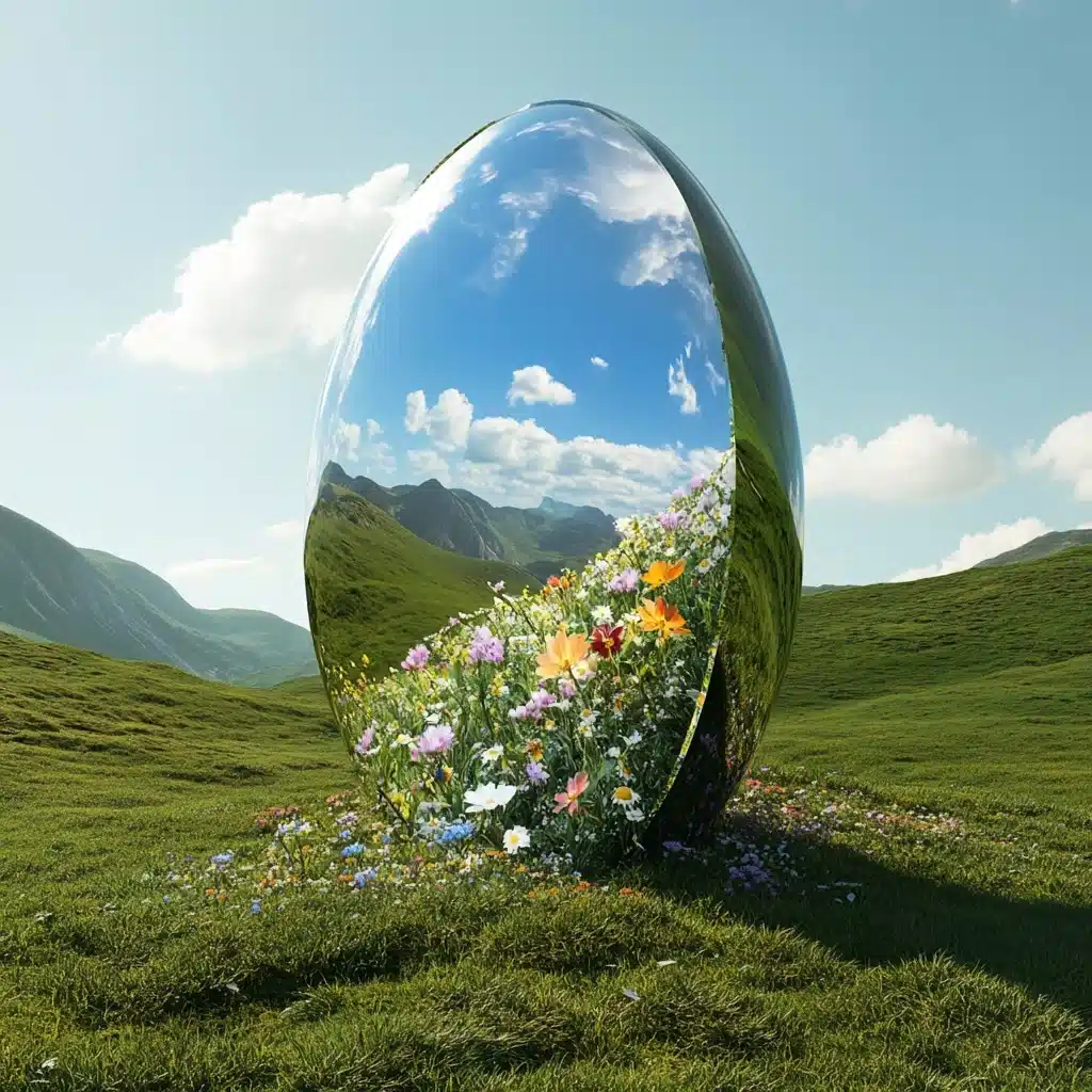 Suspended Capsule Mirror Landscape Midjourney提示词