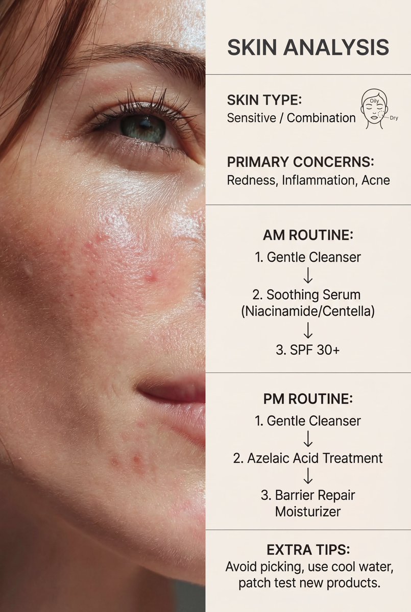 Sensitive Skin Analysis: Redness, Acne & Skincare Routine Nano Banana提示词