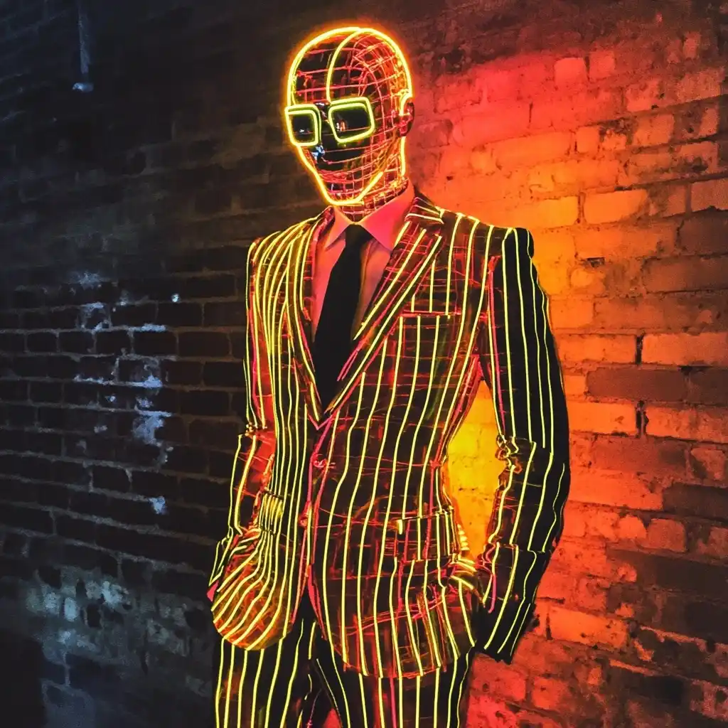 Neon Suit at Office Party Midjourney提示词