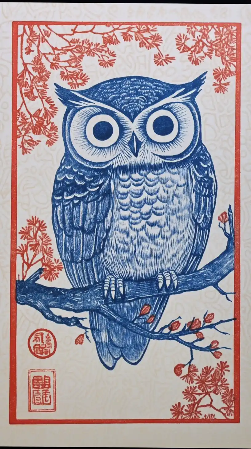 Owl Hanko Stamp Design Midjourney提示词