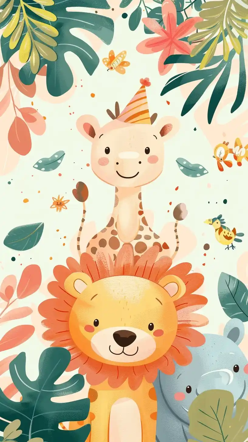 Cute Jungle Animals Invitation Midjourney提示词