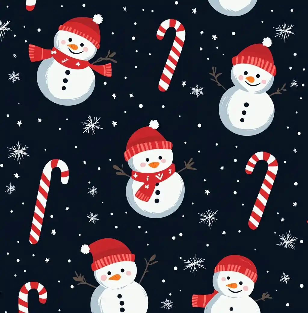 Cartoon Snowmen and Candy Canes Midjourney提示词