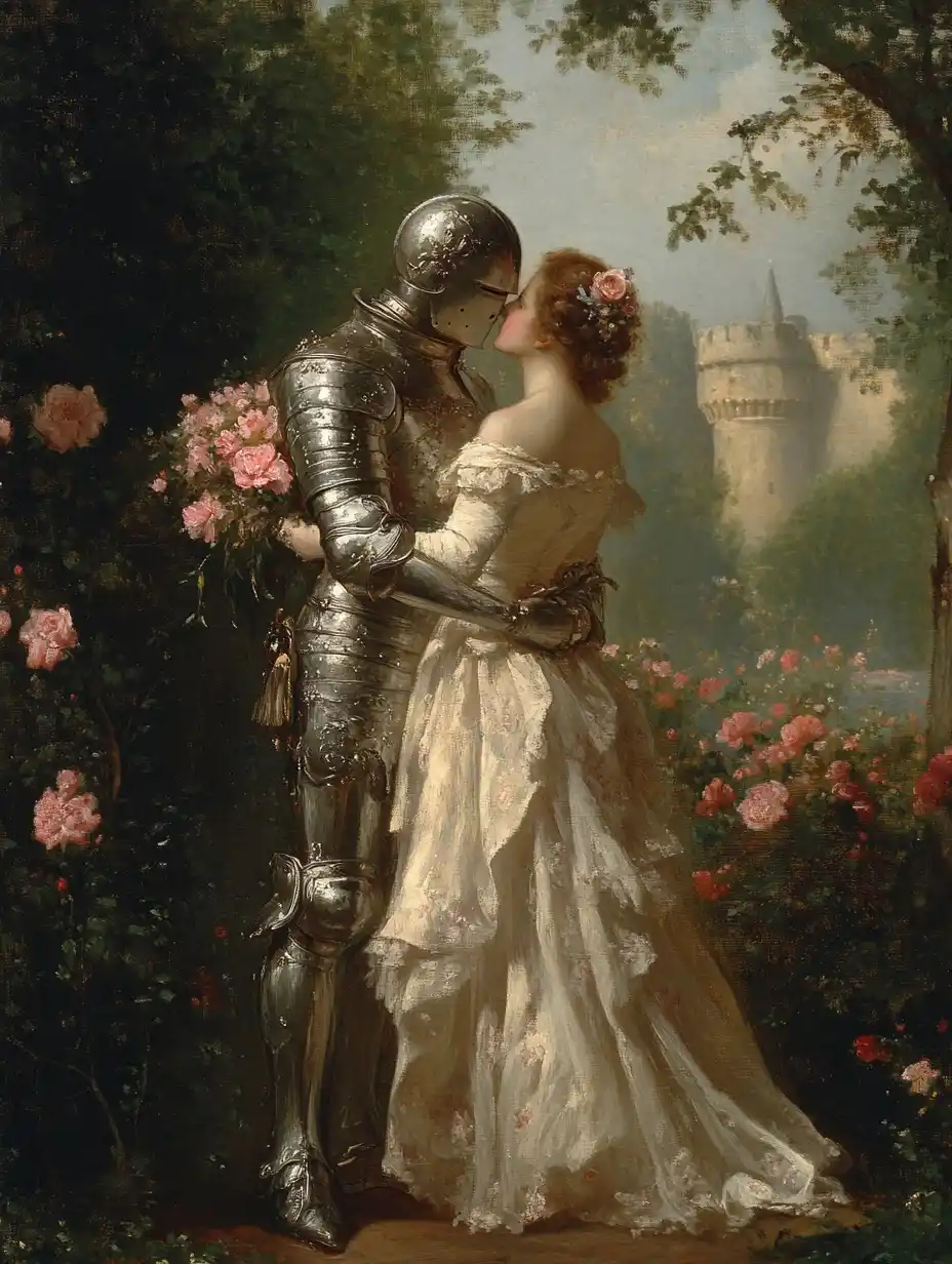 Rococo Knight and Bride Midjourney提示词