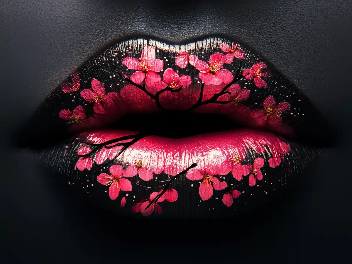 Sakura Silhouette on Lips Midjourney提示词