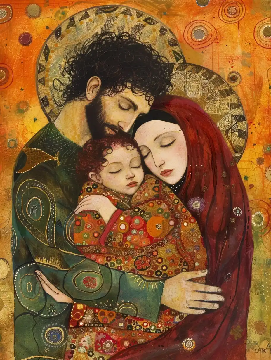 Klimt-Style Holy Family Midjourney提示词