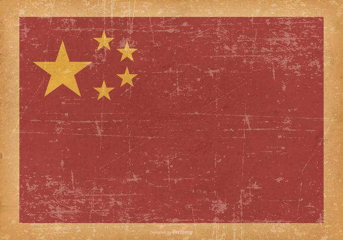 中国国旗在旧的垃圾背景